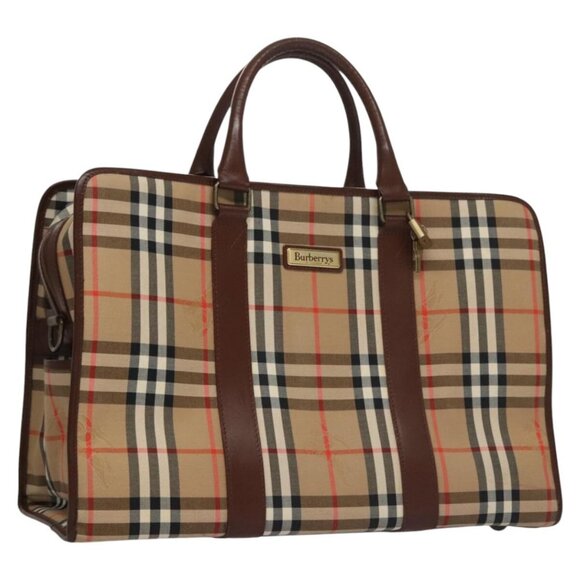 Burberrys Nova Check Boston Bag Canvas Beige Auth - Picture 1 of 16